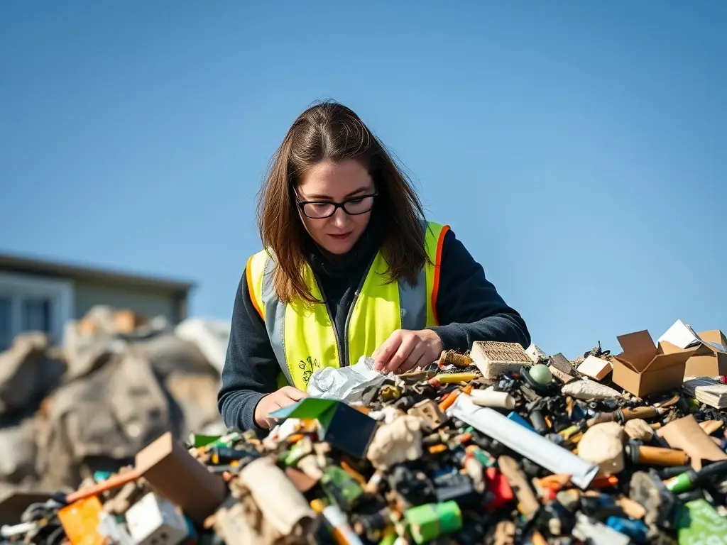 DragDemBags team member sorting recyclable materials from junk.